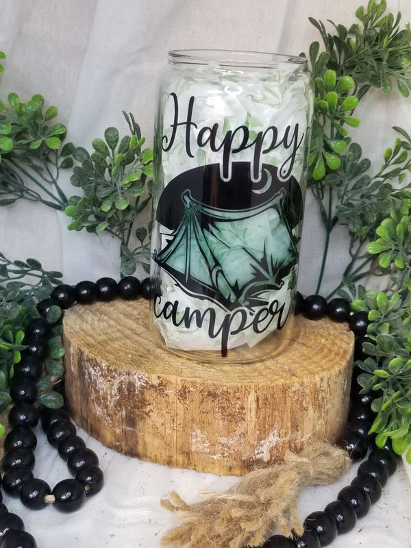 12oz Glass Can - Happy Camper