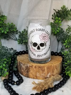 12oz Glass Can - Difficult Roads Lead To Beautiful Destinations