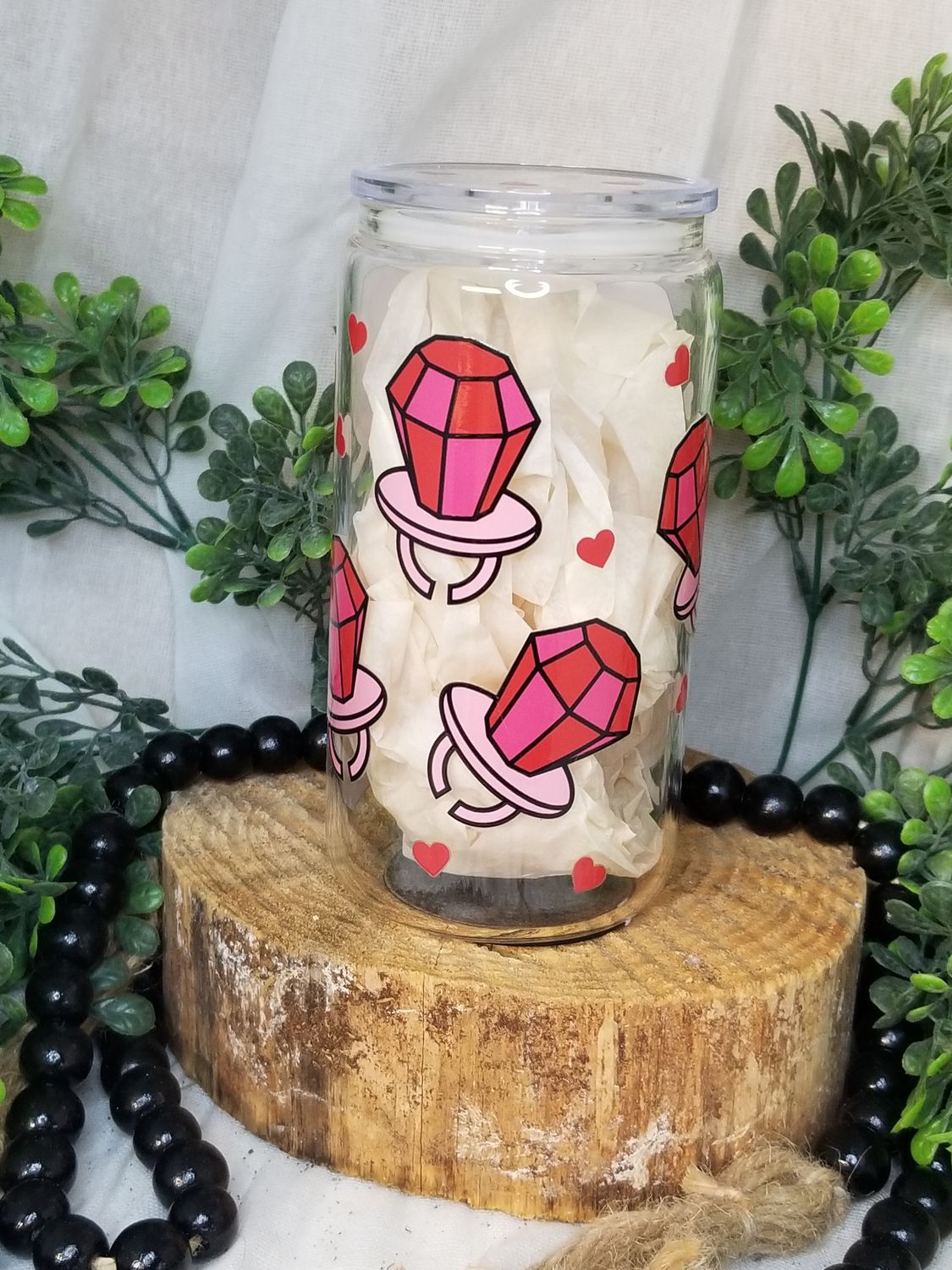 12oz Glass Can - Pink &amp; Red Ring Pop