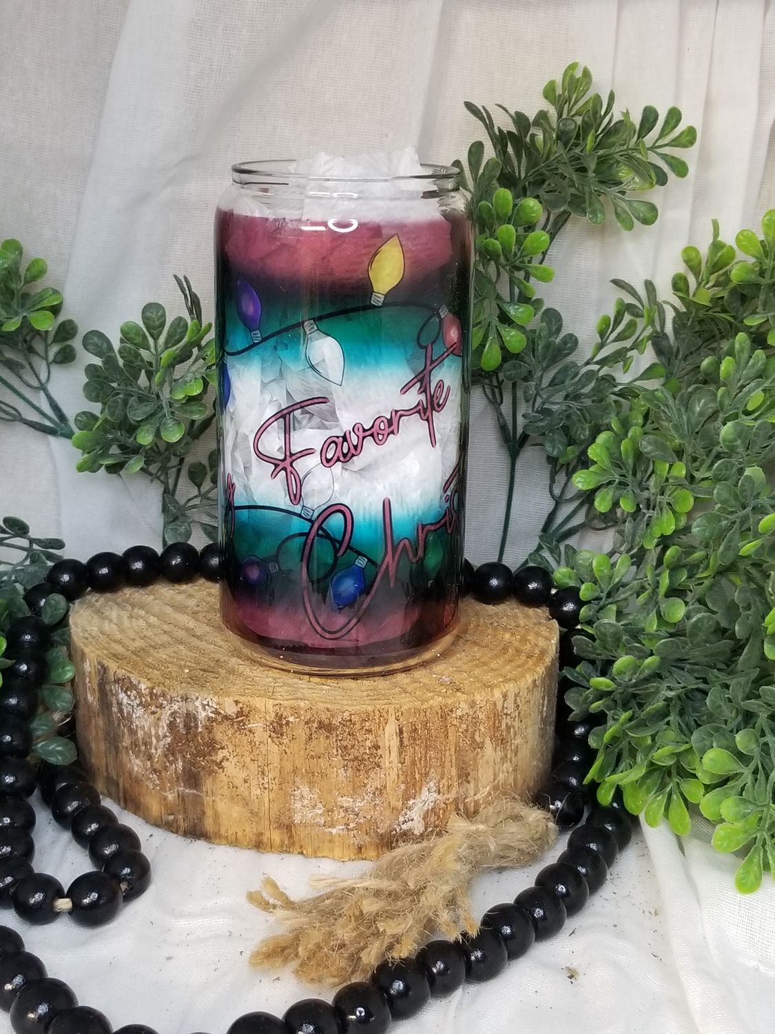 12oz Sublimated Glass Can - Christmas Lights are my Favorite Color