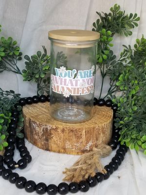 12oz Glass Can w/Bamboo Lid - You Are What You Manifest