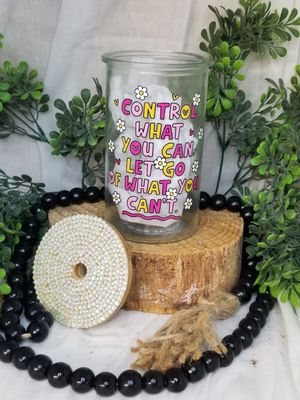 12oz Glass Can w/Bamboo Rhinestone Lid - Control What You Can