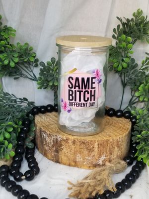 12oz Glass Can w/Bamboo Lid - Same Bitch Different Day