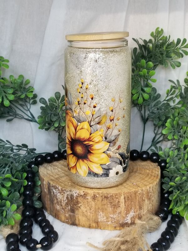 Glass Snow Globe Tumbler - Sunflower