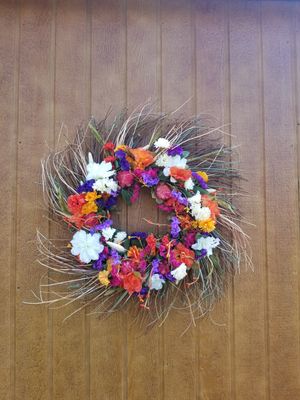 14" Rustic Floral Grapevine Wreath with Vibrant Fall Colors