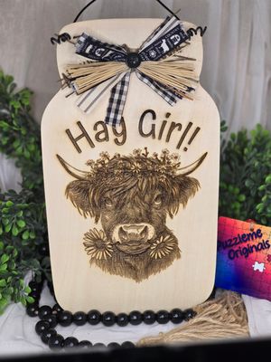 &quot;Hay Girl&quot; Highland Cow 3D Engraved Wall Hanging