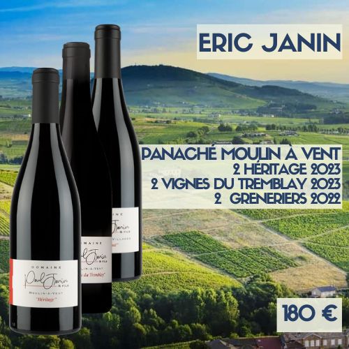Panaché Moulin-à-Vent domaine Paul Janin  2 Héritage 2023, 2 Moulin à Vent Vignes du Tremblay 2023, et 2 Greneriers 2022 (180€)
