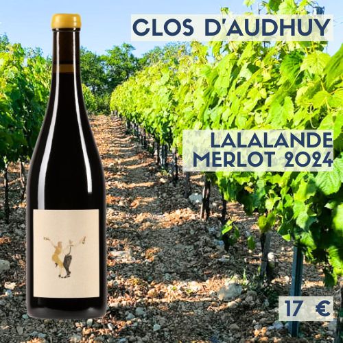 6 bouteilles Clos d&#39;Audhuy - Lalalande 2024 -, Merlot nature sans soufre - IGP Côtes du Lot (17 €)