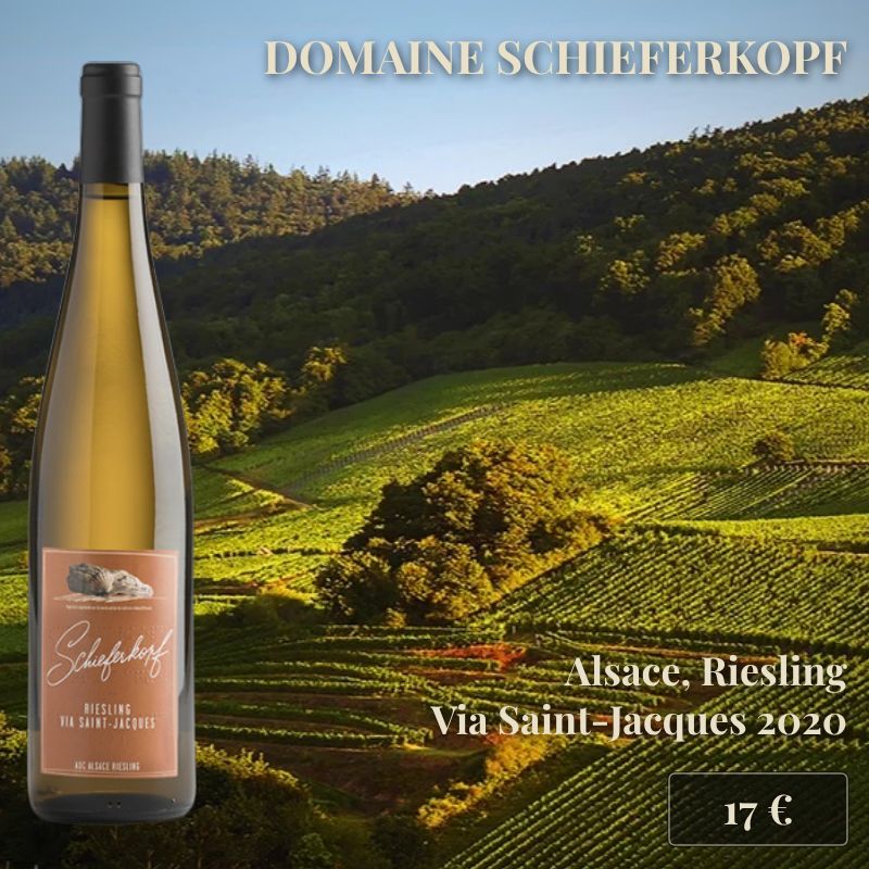 6 bouteilles de Riesling "Via Saint-Jacques" 2020, Schieferkopf (17€) 6 bouteilles de Riesling "Via Saint-Jacques" 2020, Schieferkopf (17€)