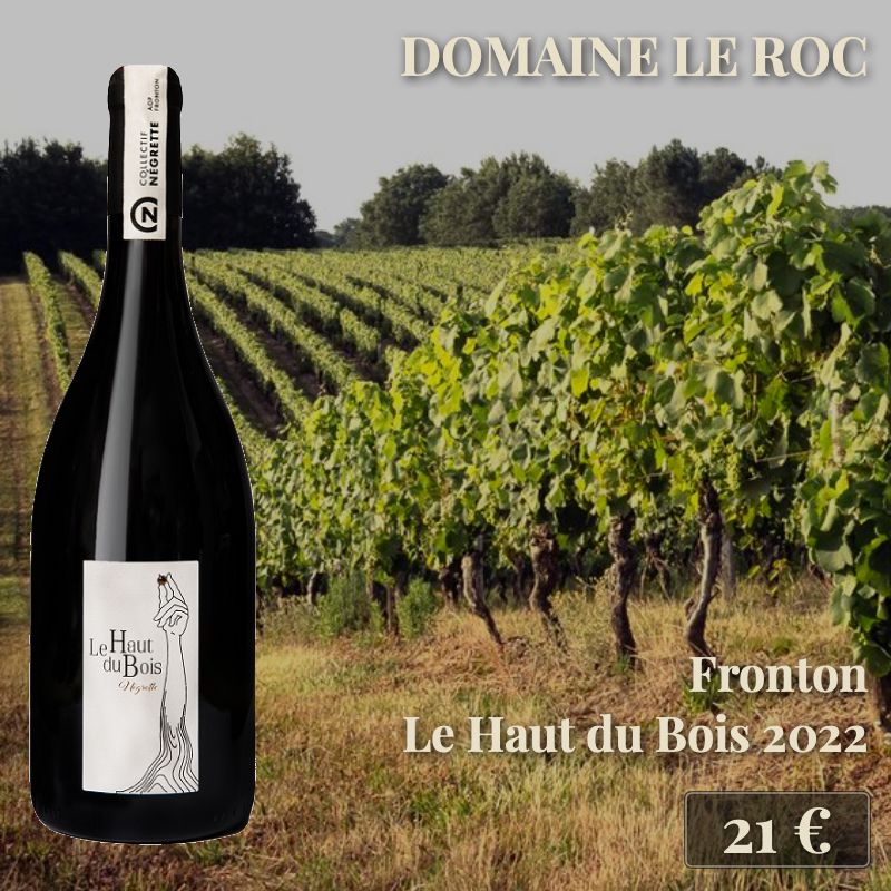 6 bouteilles de "Fronton Le Haut du Bois 2022", Domaine Le Roc (21€) 6 bouteilles de "Fronton Le Haut du Bois 2022", Domaine Le Roc (21€)