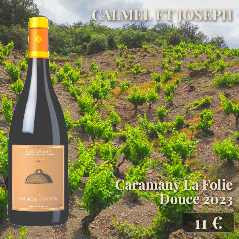 6 bouteilles de "Caramany 2023, Côtes du Roussillon Villages La Folie Douce", Calmel et Joseph (16€) 6 bouteilles de "Caramany 2023, Côtes du Roussillon Villages La Folie Douce", Calmel et Joseph (16€)
