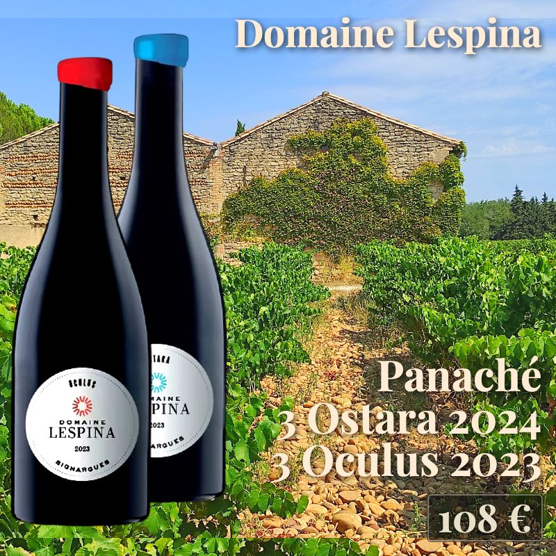 Panaché découverte : 3 bouteilles d'Ostara 2024 et 3 bouteilles d'Oculus 2023, Domaine Lespina (108€) Panaché découverte : 3 bouteilles d'Ostara 2024 et 3 bouteilles d'Oculus 2023, Domaine Lespina (108€)