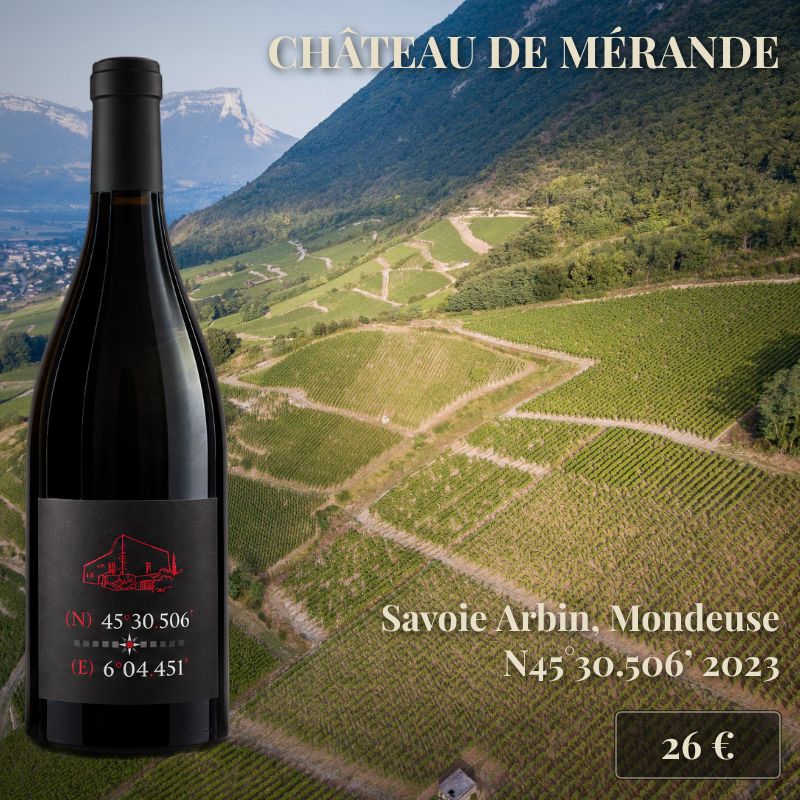 6 bouteilles de "N45°30.506’" 2023, Mondeuse, Château de Mérande (26€) 6 bouteilles de "N45°30.506’" 2023, Mondeuse, Château de Mérande (26€)
