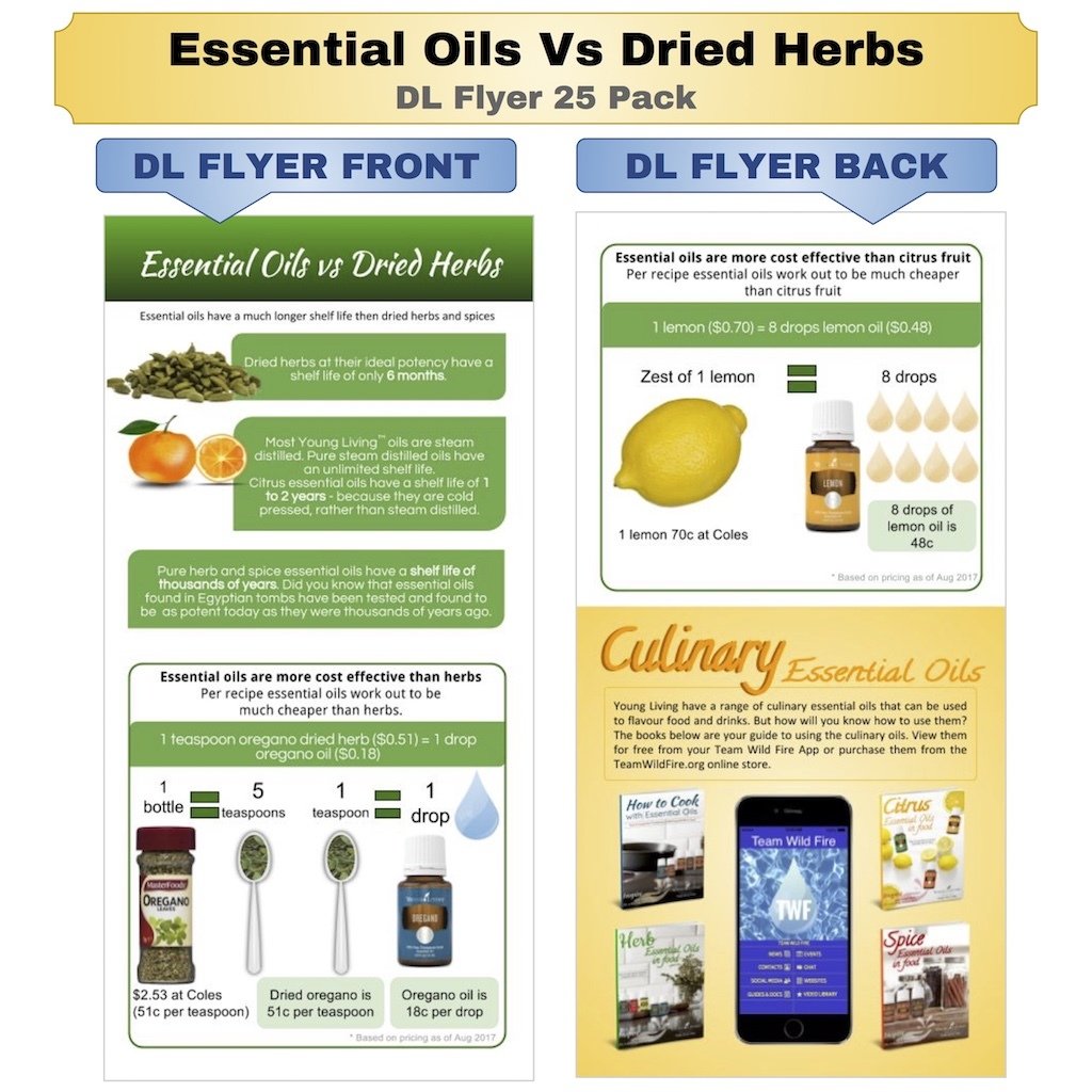 Essential Oils Vs Dried Herbs DL Flyer 25 Pack