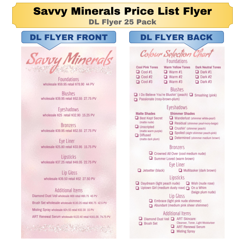 Savvy Minerals Price List DL Flyer 25 Pack