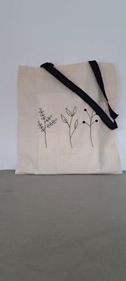 black long handles cotton tote bag