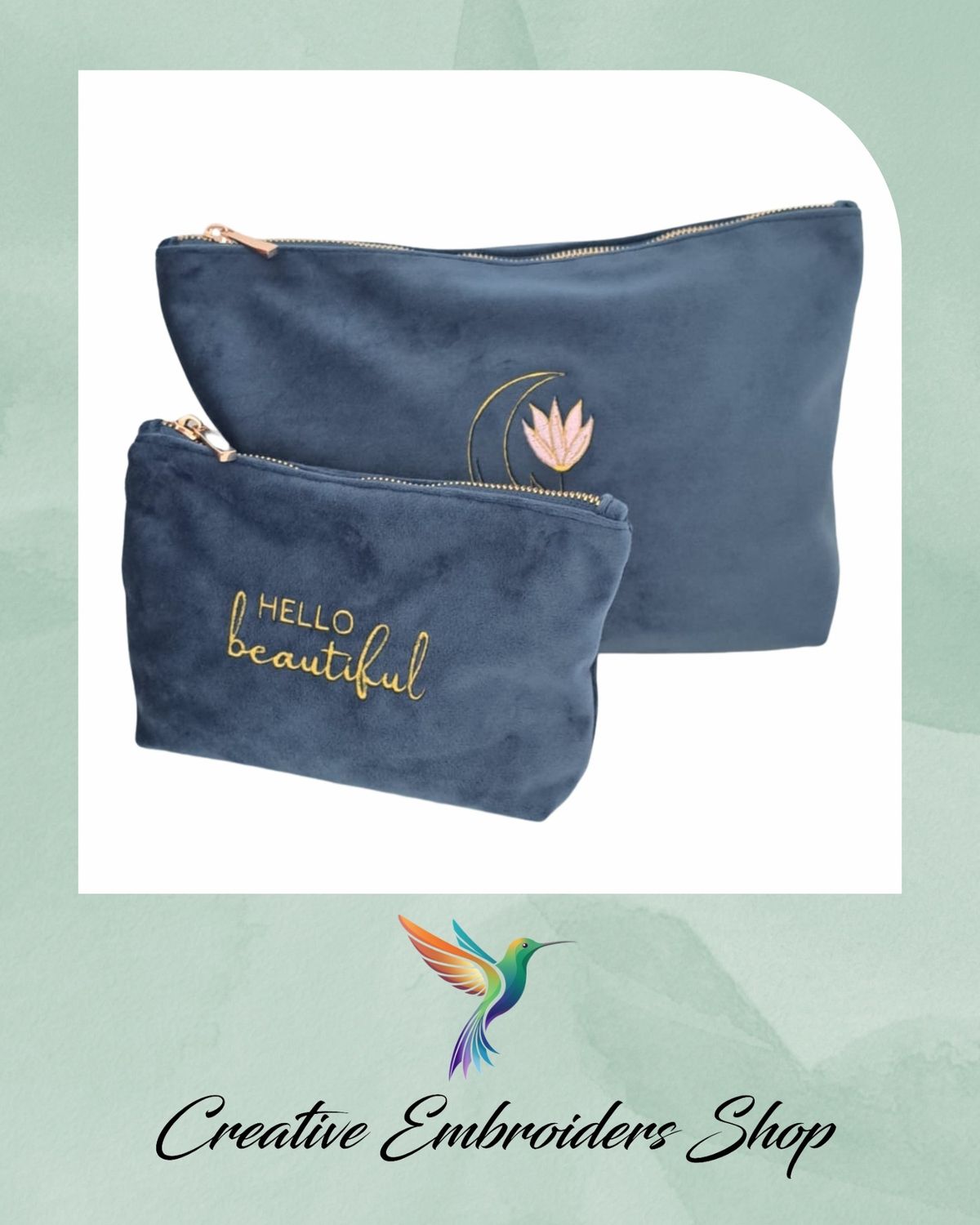 blue velvet embroidered cosmetic bags