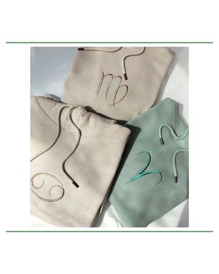 star sign embroidered hoodies, zodiac symbol for virgo, cancer and aries, personalized horoscope hoodies