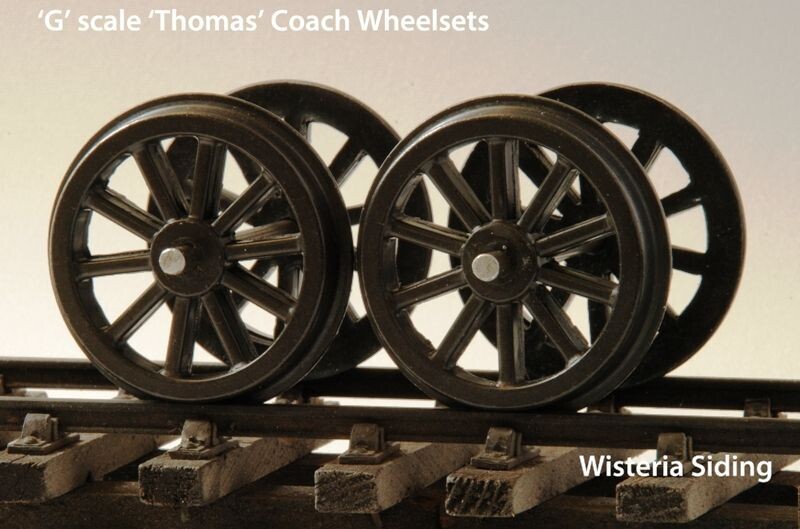 'G' scale 45mm gauge 'Thomas' 43mm dia Coach Wheel Sets (axle + 2 wheels) x two.