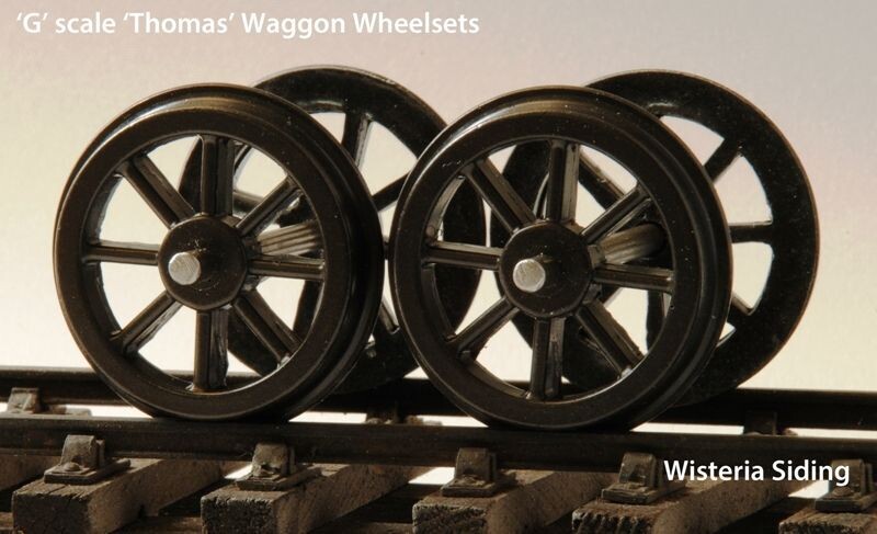 'G' scale 45mm gauge 'Thomas' Wagon Wheel Sets (axle + 2 wheels) x two.