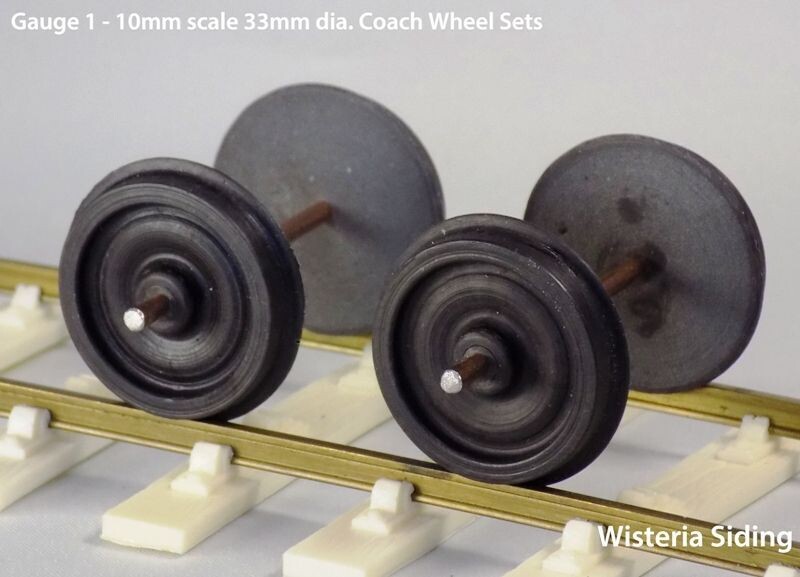 Gauge 1 (10mm scale) 33mm dia. Resin Coach Wheel Sets with 3.2mm x 70mm steel axles