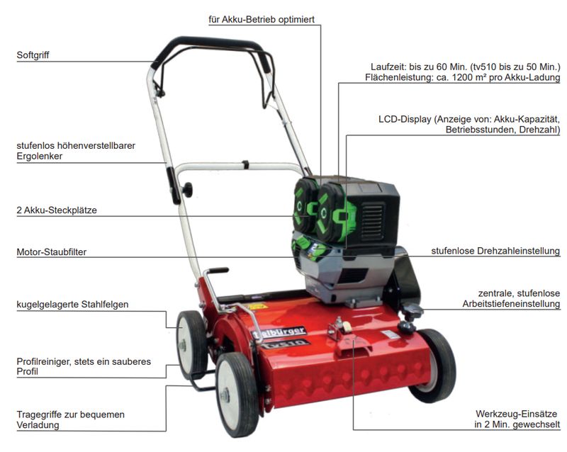 Tielbürger TV510 Profi-Vertikutierer mit EGO 56 Volt Akkumotor