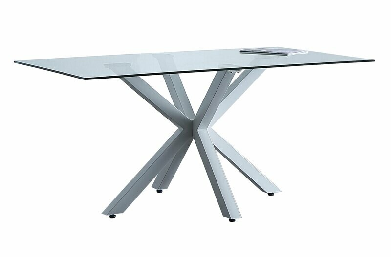 MESA COMEDOR FIJA CRISTAL Y METAL BLANCO -DE 160CM.- MESA COMEDOR FIJA CRISTAL Y METAL BLANCO -DE 160CM.-