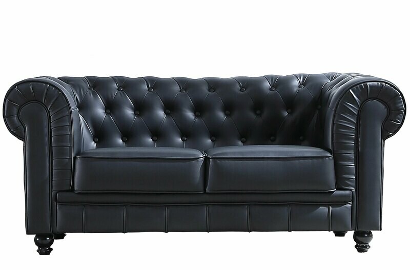 SOFÁ CHESTERFIELD 2 PLAZAS SÍMIL PIEL NEGRO SOFÁ CHESTERFIELD 2 PLAZAS SÍMIL PIEL NEGRO