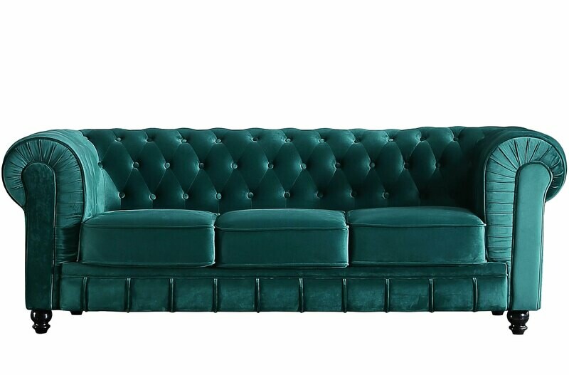 SOFÁ CHESTERFIELD 3 PLAZAS VELVET VERDE SOFÁ CHESTERFIELD 3 PLAZAS VELVET VERDE