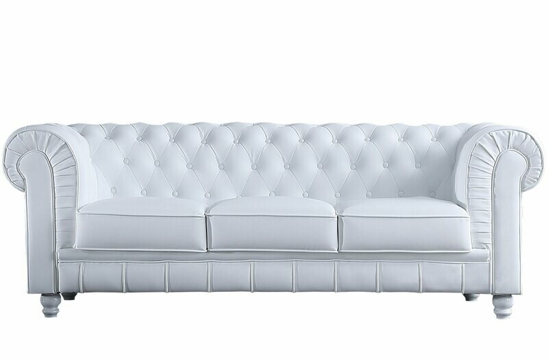 SOFÁ CHESTERFIELD 3 PLAZAS SÍMIL PIEL BLANCO SOFÁ CHESTERFIELD 3 PLAZAS SÍMIL PIEL BLANCO