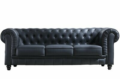 SOFÁ CHESTERFIELD 3 PLAZAS SÍMIL PIEL NEGRO SOFÁ CHESTERFIELD 3 PLAZAS SÍMIL PIEL NEGRO