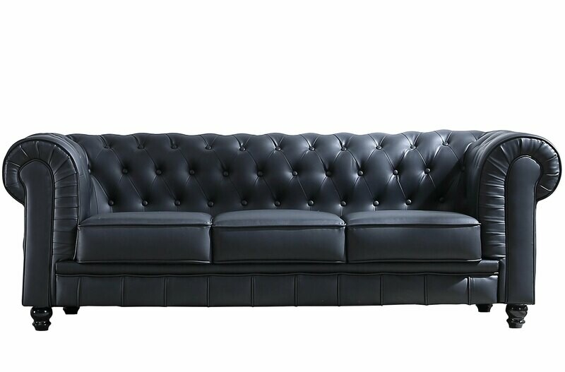 SOFÁ CHESTERFIELD 3 PLAZAS SÍMIL PIEL NEGRO SOFÁ CHESTERFIELD 3 PLAZAS SÍMIL PIEL NEGRO