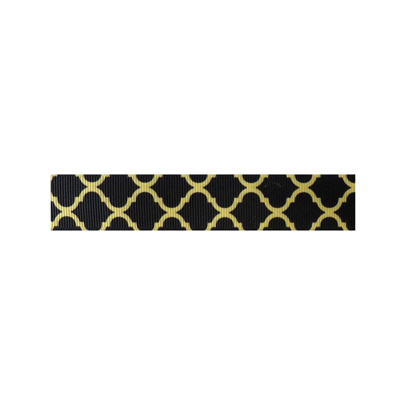 7/8" Grosgrain Ribbon - Quadrefoil - Black/Gold