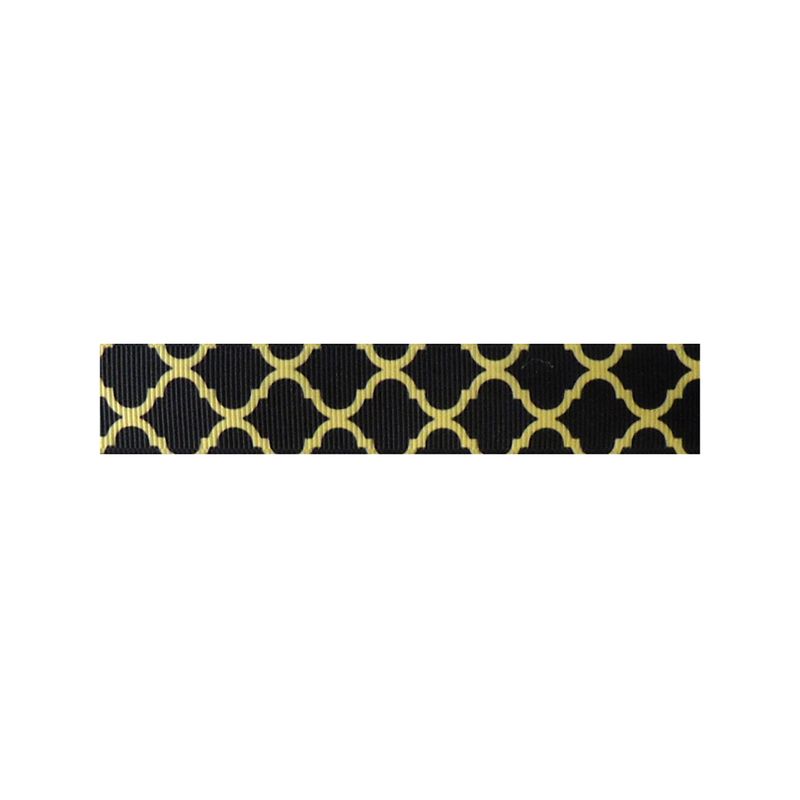 7/8" Grosgrain Ribbon - Quadrefoil - Black/Gold