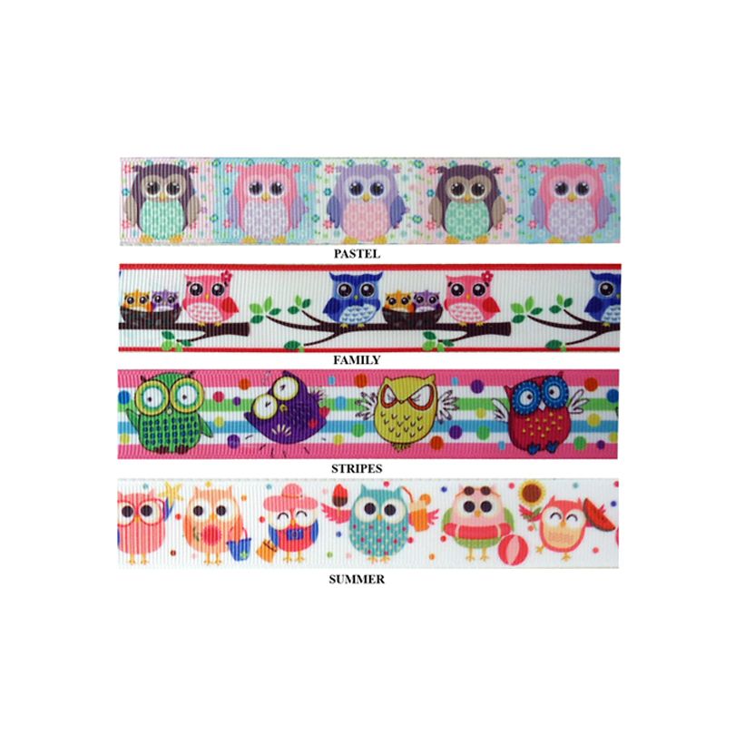 7/8" Grosgrain Ribbon - Owls
