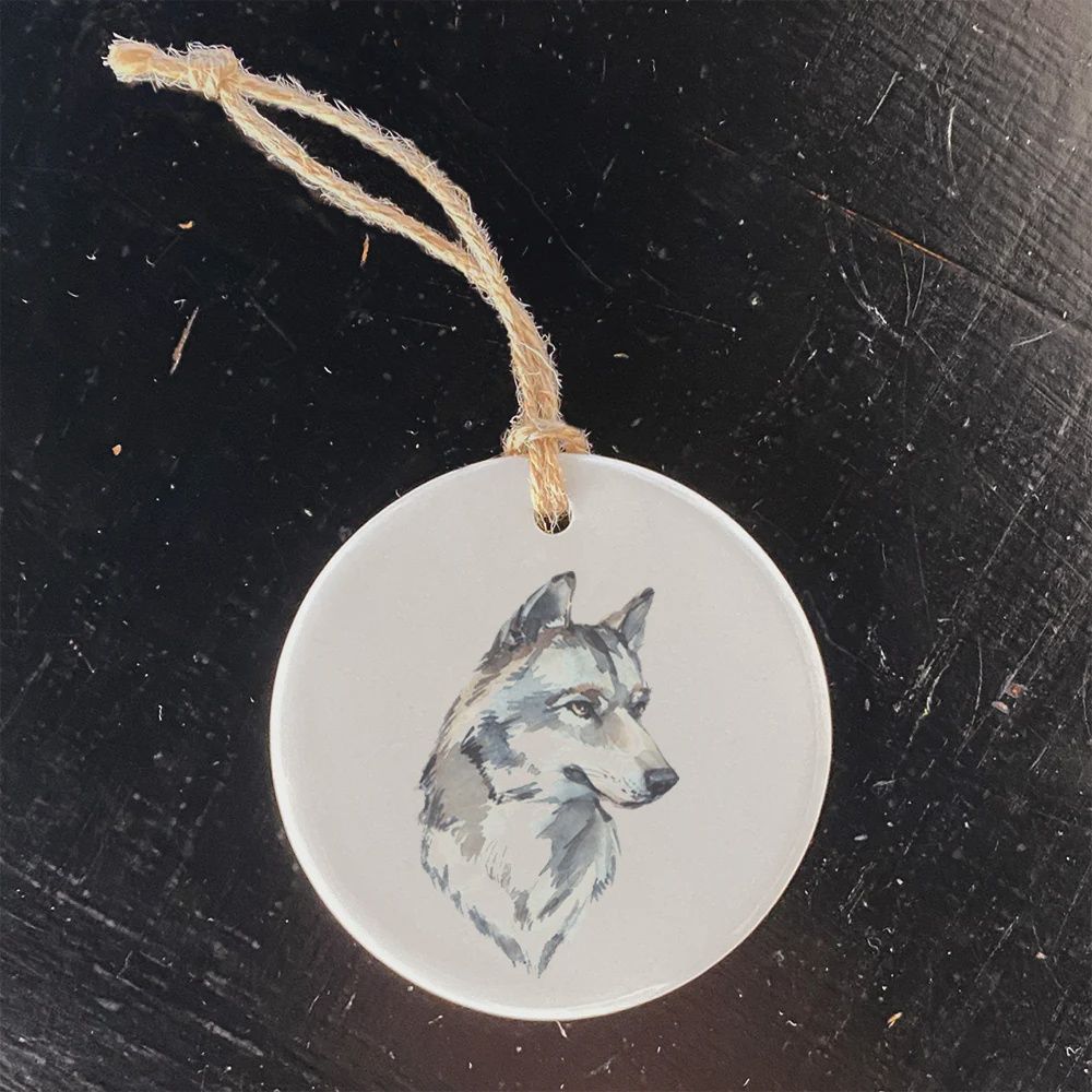 Watercolor Wolf Head Ornament