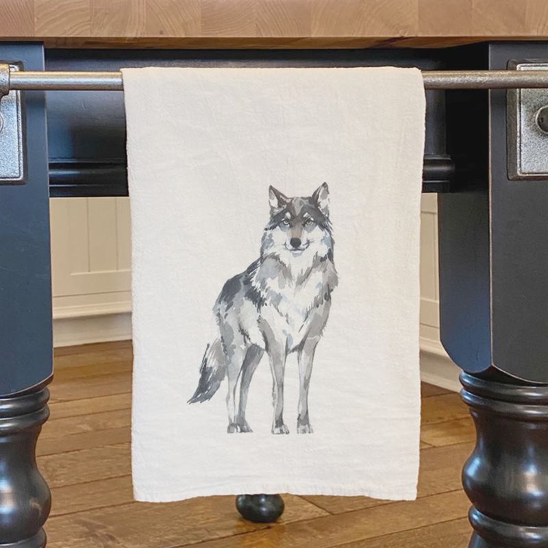 Watercolor Standing Wolf Tea Towel