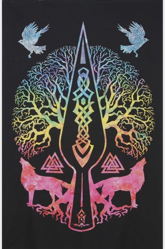 Zest for Life Tapestry Tie Dye Celtic Wolf Tree