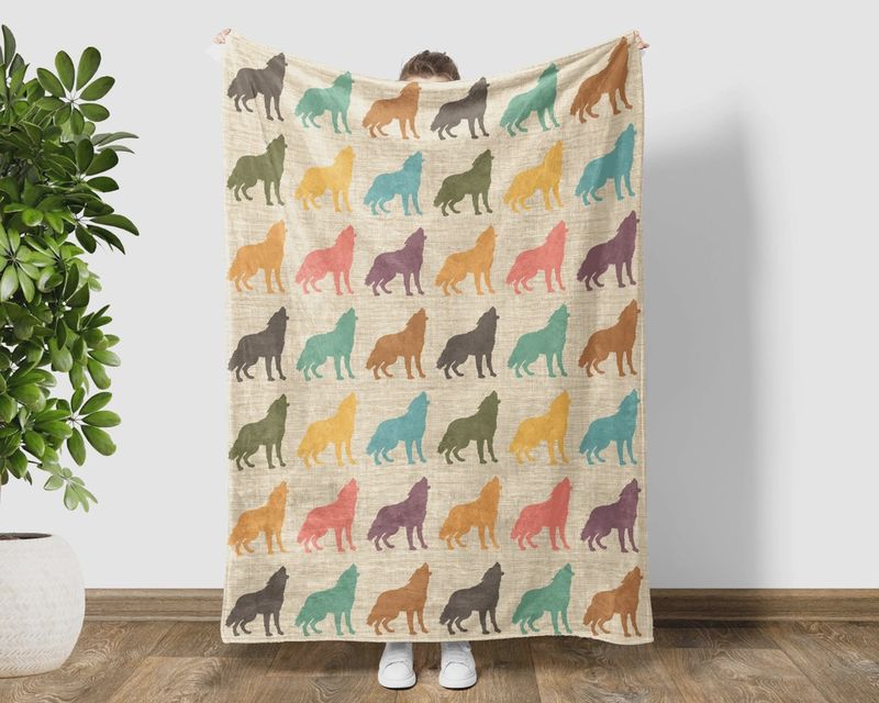 Vintage Wolf Blanket Retro - Velveteen