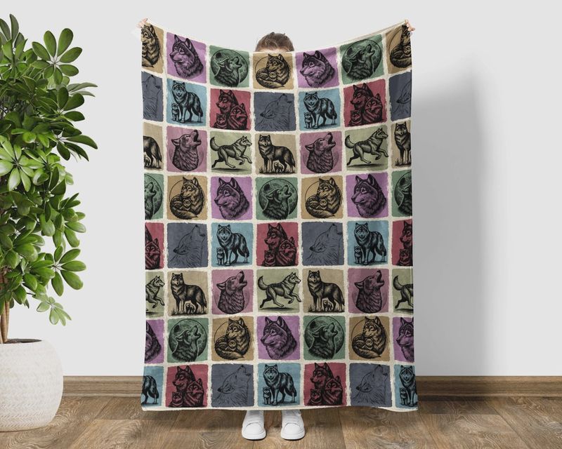 Vintage Wolf Blanket Collage - Velveteen