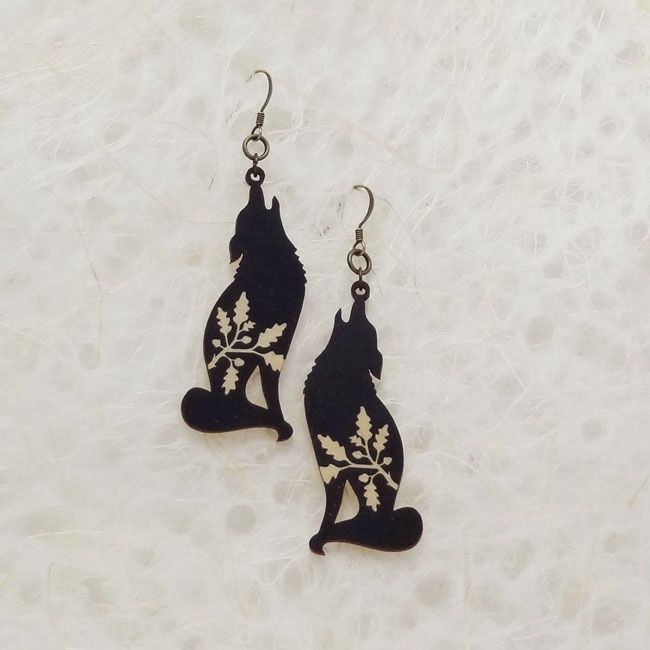 Wolf Printed Wood Earrings