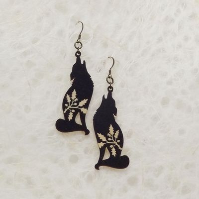 Wolf Printed Wood Earrings