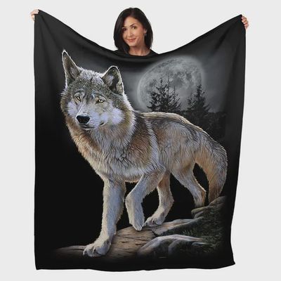 Wolf and Moon Plush Blanket