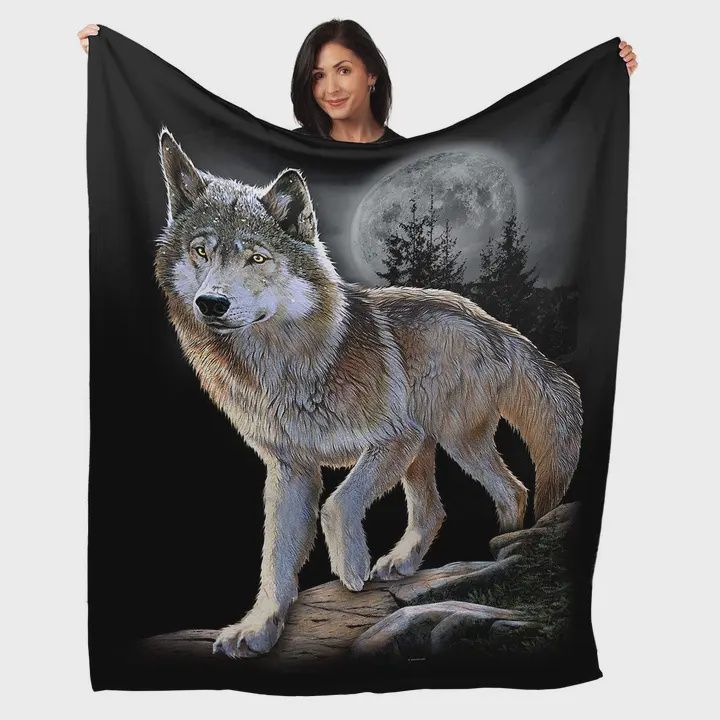 Wolf and Moon Plush Blanket