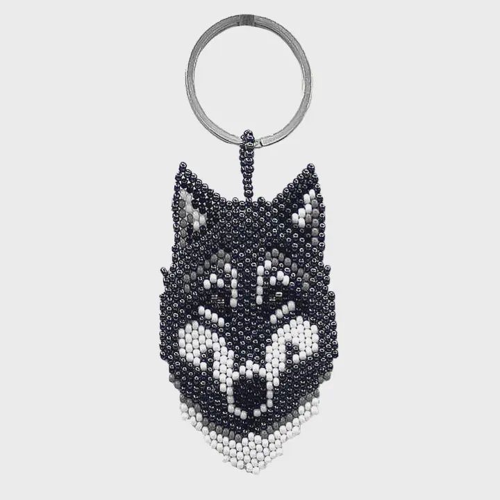 Beaded Wolf Head Keychain