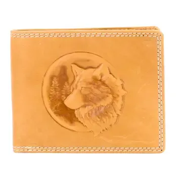 Embossed Wolf Bifold Wallet - Tan