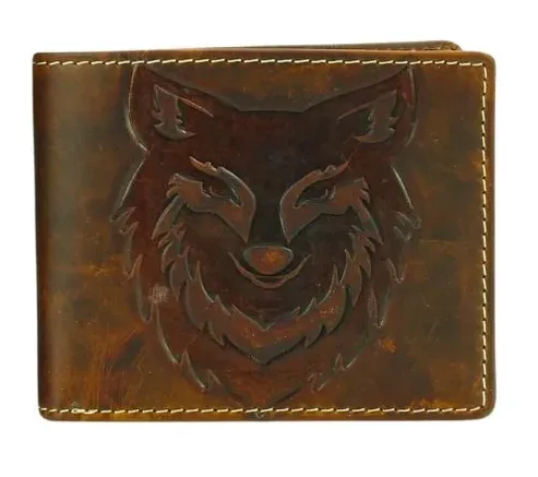 Embossed Wolf Bifold Wallet - Brown