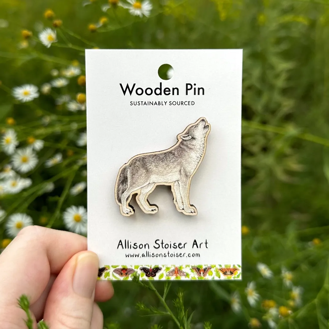 Wooden Wolf Pin