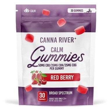 Canna River Calm Gummies Red Berry 50mg CBD 25mg CBG 25mg CBN