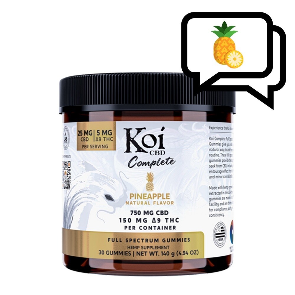 KOI Complete Gummies 25mg CBD 5mg THC 900mg Total, Variant: Pineapple Full Spectrum